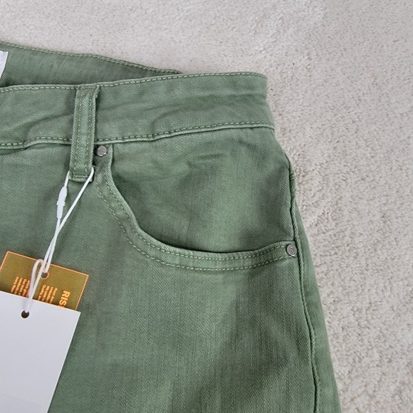 RISEN NEW Women's 1XL Olive High Rise Wide Leg Distressed Raw Hem Denim Jeans - Picture 8 of 12